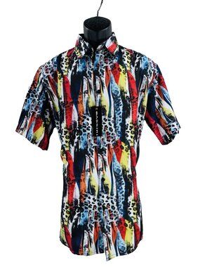 Bassiri Men's Casual Button-Down Shirt Short Sleeve Blue White Red Yellow New